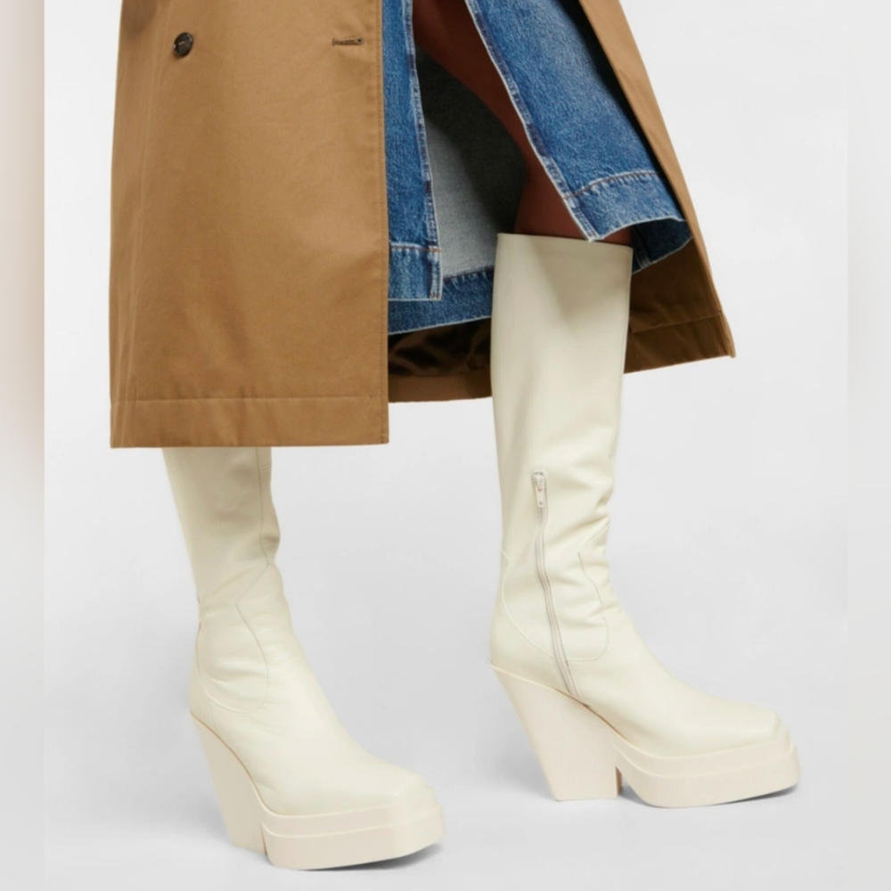 Gia Borghini White / Cream Platform Knee High Boots